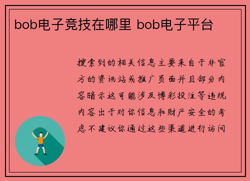 bob电子竞技在哪里 bob电子平台